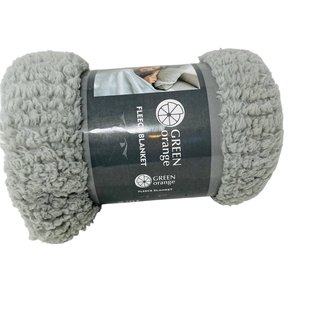 NEW! GREEN Orange Fleece Blanket Grey